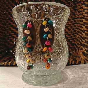 Boho bronze metal oval blanks & bead earrings